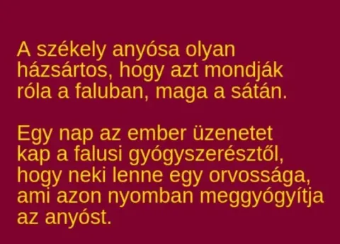 Vicc: A székely anyósa olyan házsártos, hogy azt mondják róla a faluban, maga a…