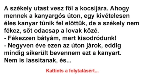 Vicc: A székely utast vesz föl a kocsijára. Ahogy mennek a kanyargós úton, egy…