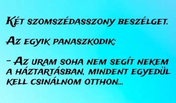 Vicc: Az uram soha nem segít nekem a háztartásban, mindent egyedül kell…