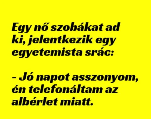 Vicc: Egy nő szobákat ad ki, jelentkezik egy egyetemista srác –