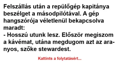 Vicc: Felszállás után a repülőgép kapitánya beszélget a másodpilótával. A gép…