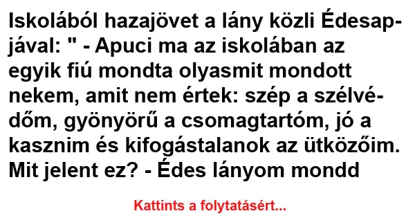 Vicc: Iskolából hazajövet a lány közli Édesapjával Vicc: Iskolából hazajövet a lány közli Édesapjával