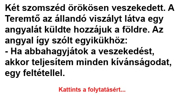 Vicc: Két szomszéd örökösen veszekedett Vicc: Két szomszéd örökösen veszekedett