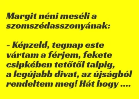 Vicc: Margit néni újságolja a kíváncsi szomszédasszonyának: –