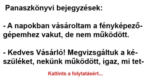 Vicc: Panaszkönyvi bejegyzések