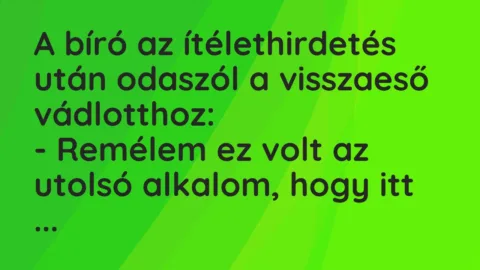 Vicc: A bíró az ítélethirdetés után odaszól a visszaeső vádlotthoz:

– Remélem ez…