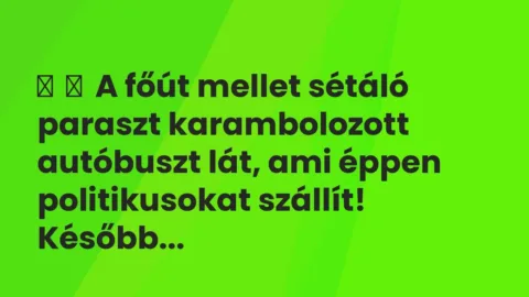Vicc: 
	    	    A főút mellet sétáló paraszt karambolozott autóbuszt lát, ami éppen…