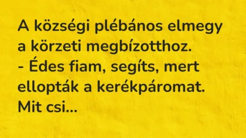 Vicc: A községi plébános elmegy a körzeti megbízotthoz.

– Édes fiam, segíts, mert…