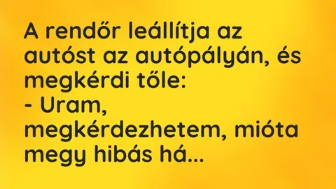 Vicc: A rendőr leállítja az autóst az autópályán, és megkérdi tőle:

– Uram,…