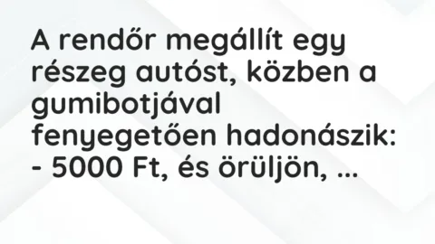 Vicc: A rendőr megállít egy részeg autóst, közben a gumibotjával fenyegetően…