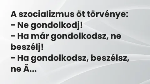Vicc: A szocializmus öt törvénye:

– Ne gondolkodj!

– Ha már gondolkodsz, ne…