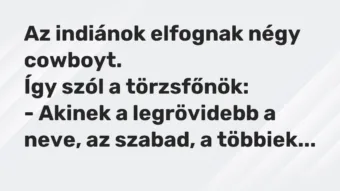 Vicc: Az indiánok elfognak négy cowboyt. Így szól a törzsfőnök: – Akinek a…