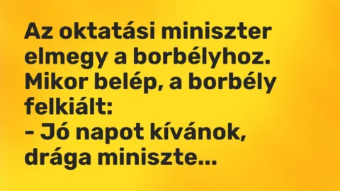 Vicc: Az oktatási miniszter elmegy a borbélyhoz. Mikor belép, a borbély…