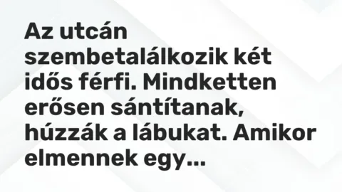 Vicc: Az utcán szembetalálkozik két idős férfi. Mindketten erősen sántítanak, húzzák a…