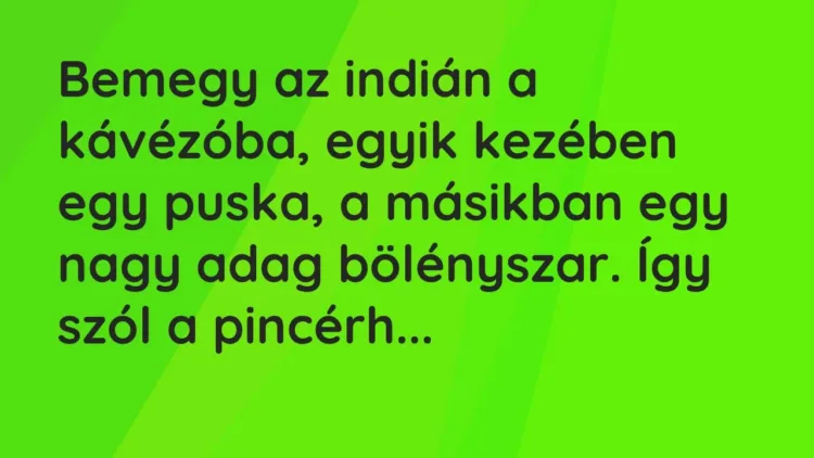 Vicc: Bemegy az indián a kávézóba, egyik kezében egy puska, a másikban egy nagy adag… Vicc: Bemegy az indián a kávézóba, egyik kezében egy puska, a másikban egy nagy adag…