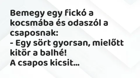Vicc: Bemegy egy fickó a kocsmába és odaszól a csaposnak:

– Egy sört gyorsan,…