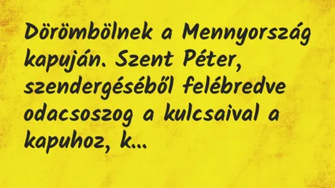 Vicc: Dörömbölnek a Mennyország kapuján. Szent Péter, szendergéséből felébredve… Vicc: Dörömbölnek a Mennyország kapuján. Szent Péter, szendergéséből felébredve…