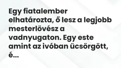 Vicc: Egy fiatalember elhatározta, ő lesz a legjobb mesterlövész a vadnyugaton. Egy…