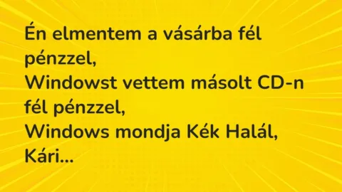 Vicc: Én elmentem a vásárba fél pénzzel,

Windowst vettem másolt CD-n fél…