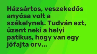 Vicc: Házsártos, veszekedős anyósa volt a székelynek. Tudván ezt, üzent neki a helyi…