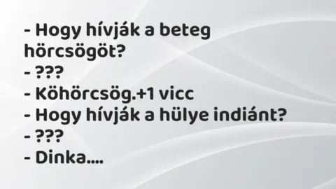 Vicc: – Hogy hívják a beteg hörcsögöt?

– ???

– Köhörcsög.