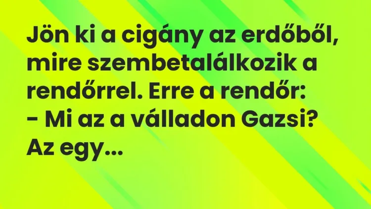 Vicc: Jön ki a cigány az erdőből, mire szembetalálkozik a rendőrrel. Erre a… Vicc: Jön ki a cigány az erdőből, mire szembetalálkozik a rendőrrel. Erre a…