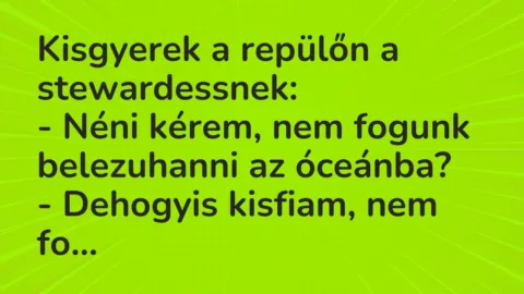 Vicc: Kisgyerek a repülőn a stewardessnek:

– Néni kérem, nem fogunk belezuhanni a…