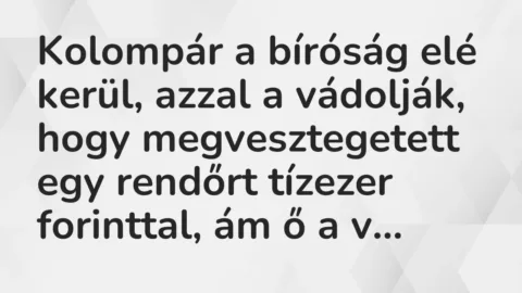 Vicc: Kolompár a bíróság elé kerül, azzal a vádolják, hogy megvesztegetett egy rendőrt…
