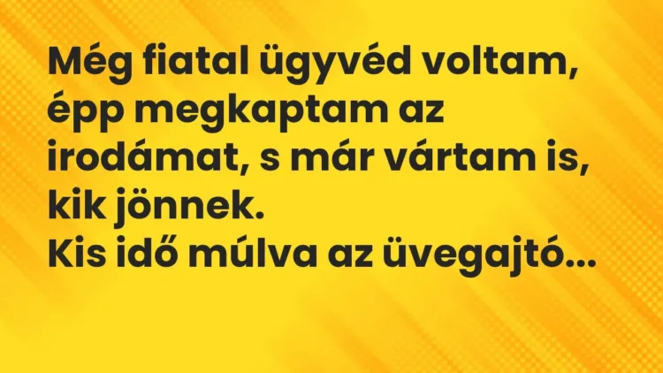 Vicc: Még fiatal ügyvéd voltam, épp megkaptam az irodámat, s már vártam is, kik… Vicc: Még fiatal ügyvéd voltam, épp megkaptam az irodámat, s már vártam is, kik…
