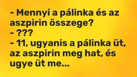 Vicc: – Mennyi a pálinka és az aszpirin összege?

– ???

– 11, ugyanis a…