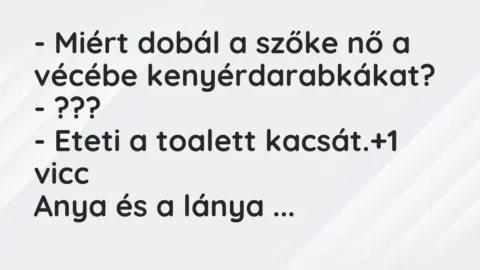 Vicc: – Miért dobál a szőke nő a vécébe kenyérdarabkákat?

– ???

– Eteti a…
