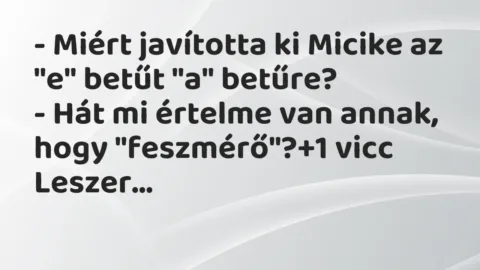 Vicc: – Miért javította ki Micike az „e” betűt „a” betűre?

– Hát mi értelme van…