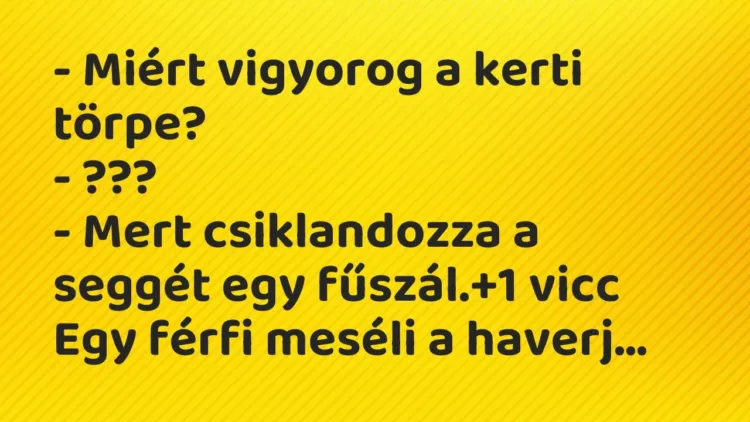 Vicc: – Miért vigyorog a kerti törpe?
– ???
– Mert csiklandozza a seggét egy… Vicc: – Miért vigyorog a kerti törpe?
– ???
– Mert csiklandozza a seggét egy…