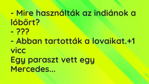 Vicc: – Mire használták az indiánok a lóbőrt?

– ???

– Abban tartották a…