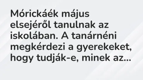 Vicc: Mórickáék május elsejéről tanulnak az iskolában. A tanárnéni megkérdezi a…