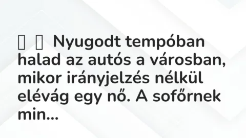 Vicc: 
	    	    Nyugodt tempóban halad az autós a városban, mikor irányjelzés nélkül …