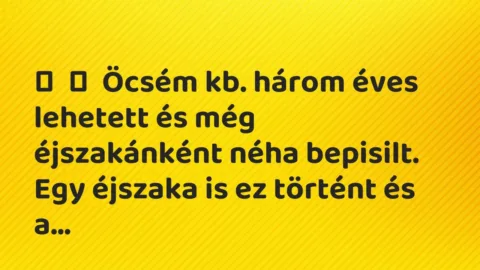 Vicc: 
	    	    Öcsém kb. három éves lehetett és még éjszakánként néha bepisilt. Egy …