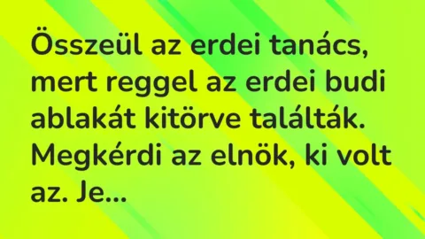 Vicc: Összeül az erdei tanács, mert reggel az erdei budi ablakát kitörve…