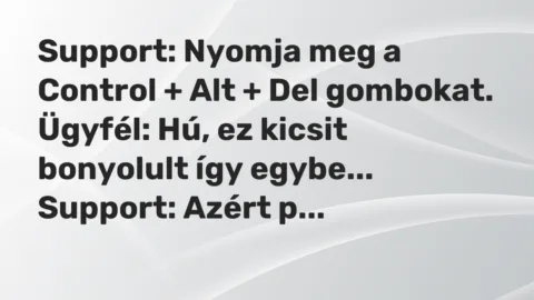 Vicc: Support: Nyomja meg a Control + Alt + Del gombokat.

Ügyfél: Hú, ez kicsit…