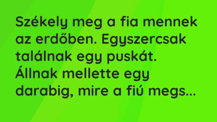 Vicc: Székely meg a fia mennek az erdőben. Egyszercsak találnak egy puskát. Állnak…