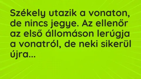 Vicc: Székely utazik a vonaton, de nincs jegye. Az ellenőr az első állomáson lerúgja a…