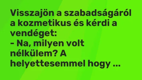 Vicc: Visszajön a szabadságáról a kozmetikus és kérdi a vendéget:

– Na, milyen…