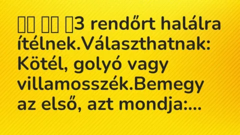 Viccek: 
		  
		  ‎3 rendőrt halálra ítélnek.Választhatnak: Kötél, golyó …