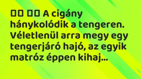 Viccek: 
		  
		  A cigány hánykolódik a tengeren. Véletlenül arra megy egy…