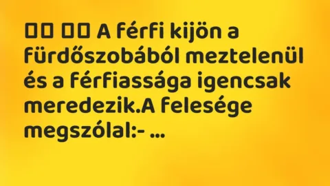 Viccek: 
		  
		  A férfi kijön a fürdőszobából meztelenül és a férfiassága…