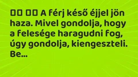 Viccek: 
		  
		  A férj késő éjjel jön haza. Mivel gondolja, hogy a felesége…
