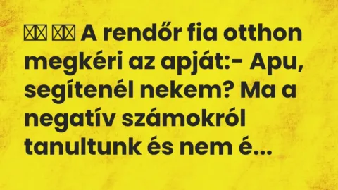 Viccek: 
		  
		  A rendőr fia otthon megkéri az apját:- Apu, segítenél…