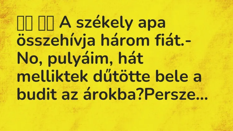 Viccek: A székely apa összehívja három fiát.- No, pulyáim, hát …