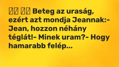 Viccek: 
		  
		  Beteg az uraság, ezért azt mondja Jeannak:- Jean,…