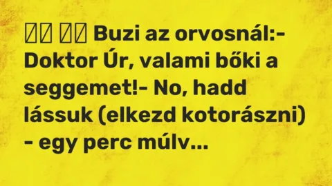 Viccek: 
		  
		  Buzi az orvosnál:- Doktor Úr, valami bőki a…